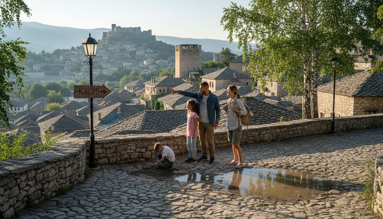 Family overlooking cityscape in Albania