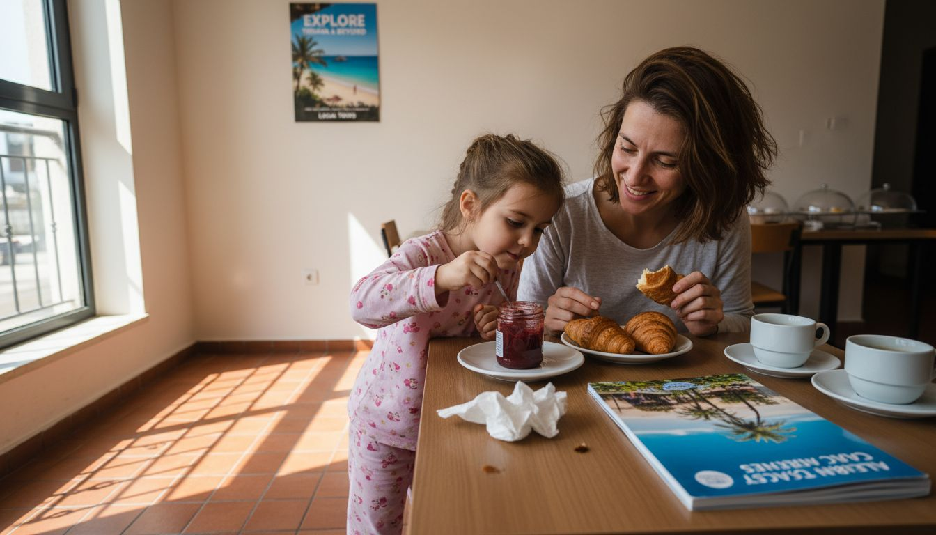 Family hotel breakfast in Albania