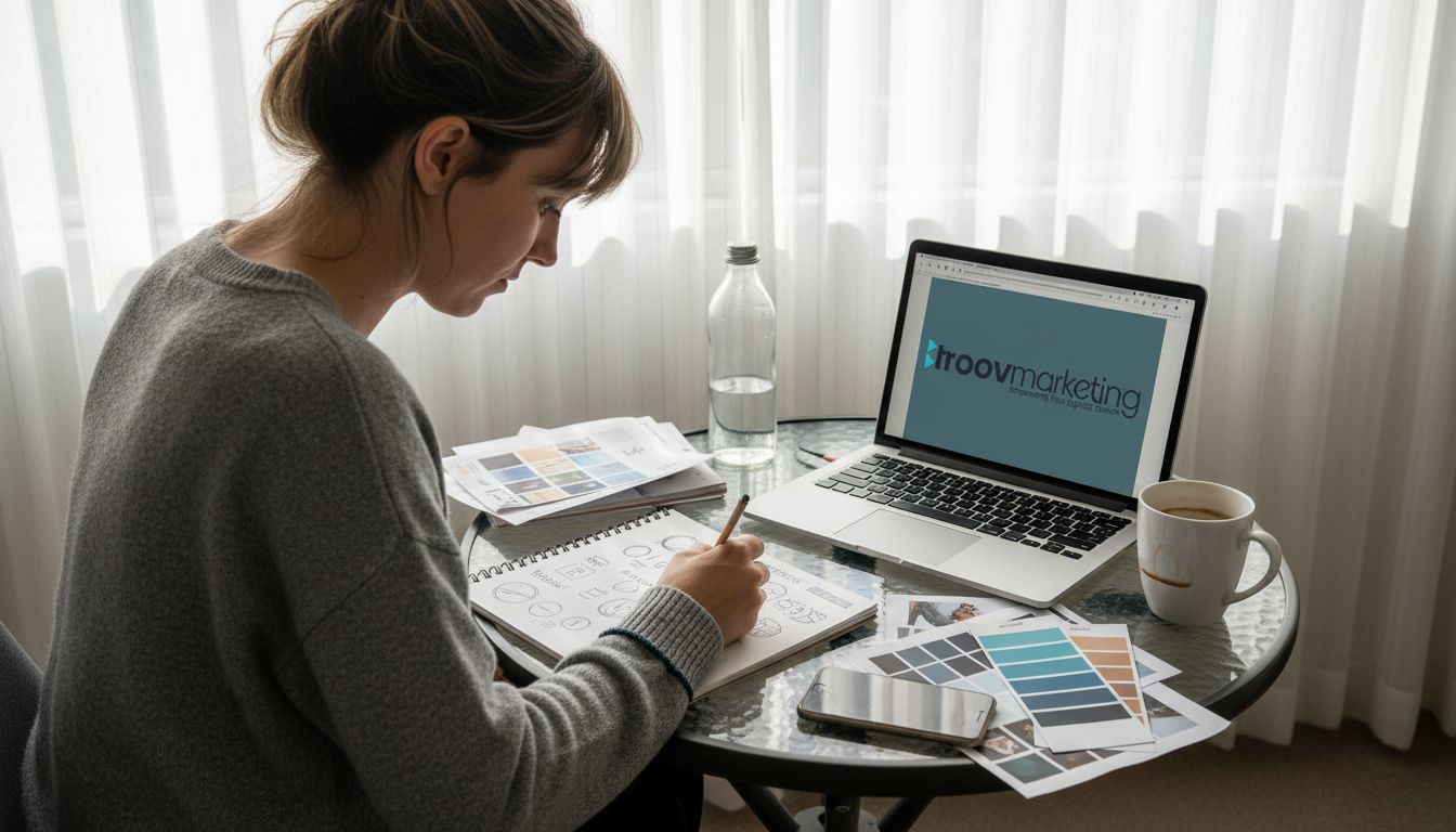 Designer sketching branding concepts at workspace