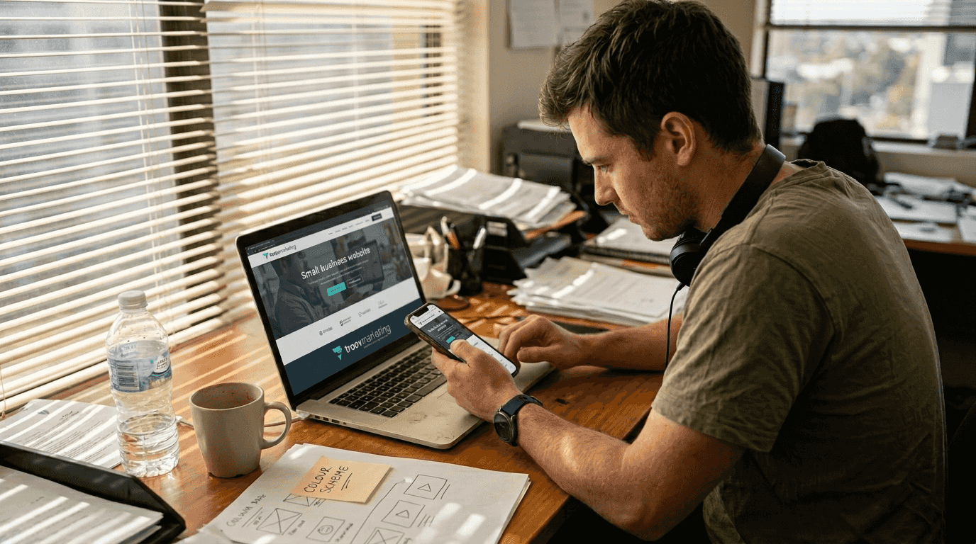 Web designer testing mobile website layout