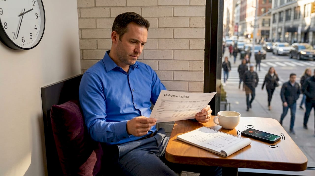 SME owner reviewing cash flow forecast paperwork