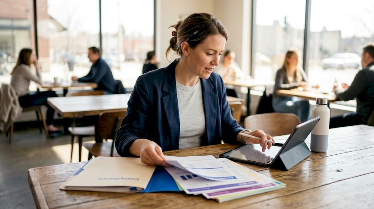 Founder managing startup operational paperwork coworking space