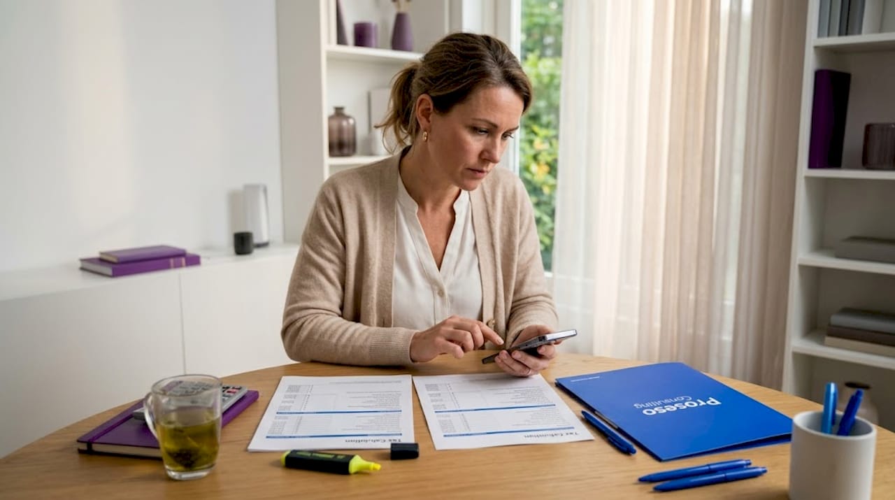 Accountant reviewing tax options at home table