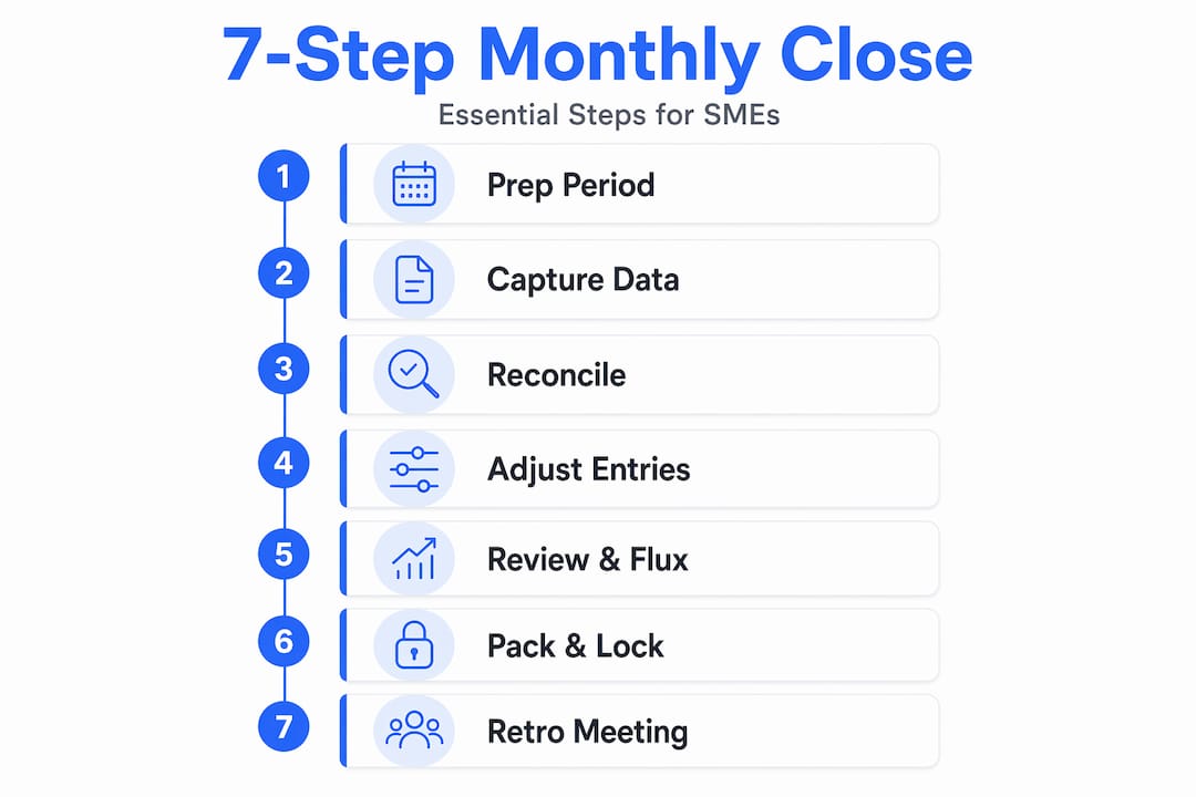 Infographic showing 7-step monthly close process