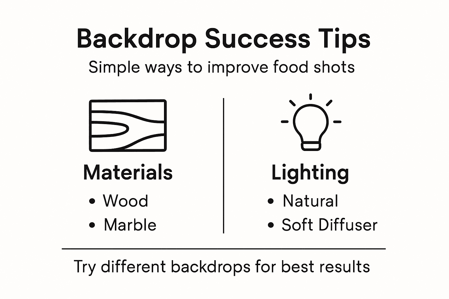 Infographic listing key food photography background tips