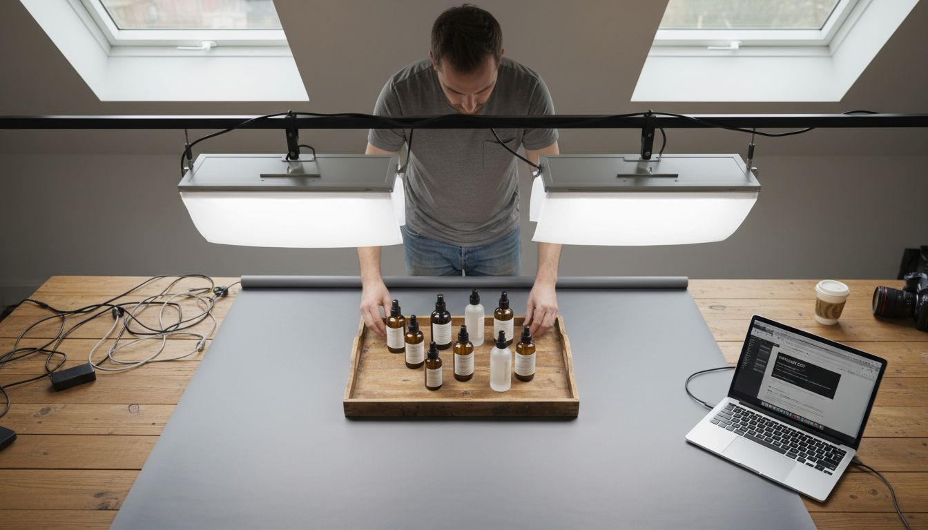 Lighting setup for product photo shoot