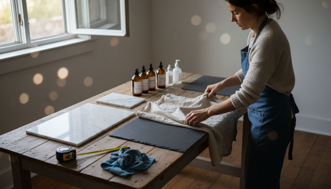 Person switching between different backdrop materials