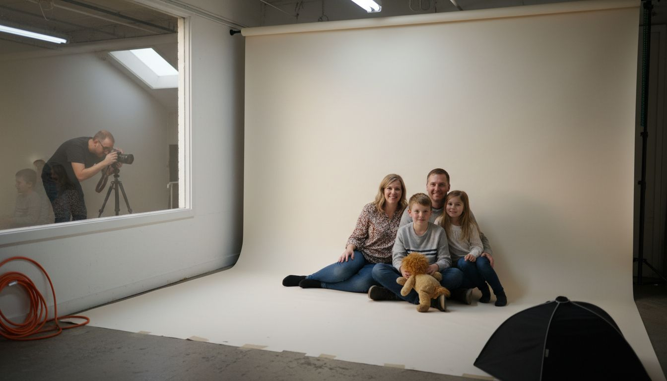 Family portrait with large seamless backdrop