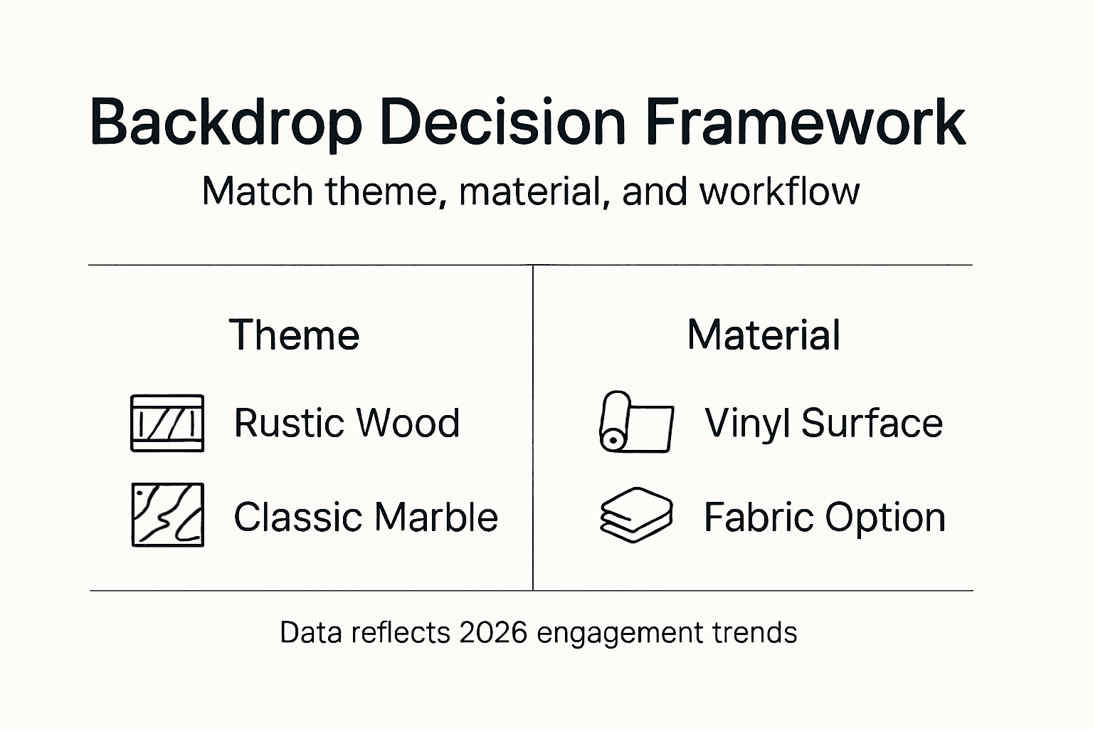 Infographic comparing backdrop themes and materials