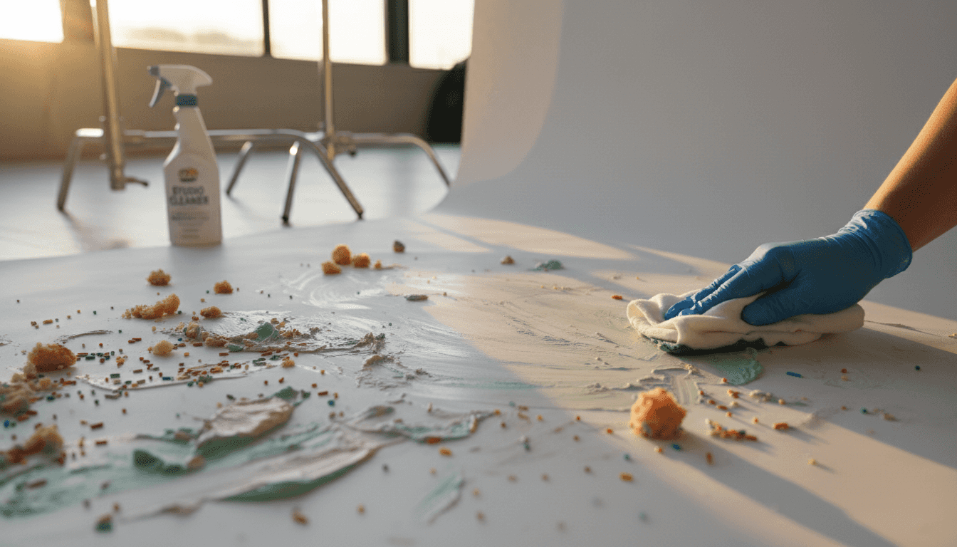 Wiping stains from used vinyl backdrop