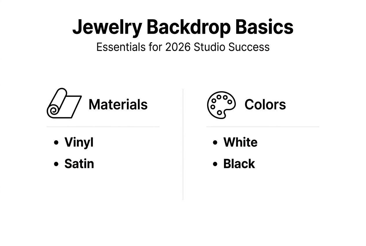 Infographic comparing jewelry backdrop materials and colors