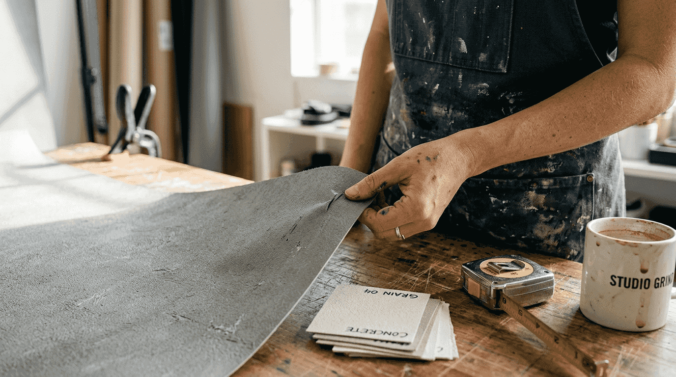 Hand inspecting textured backdrop material