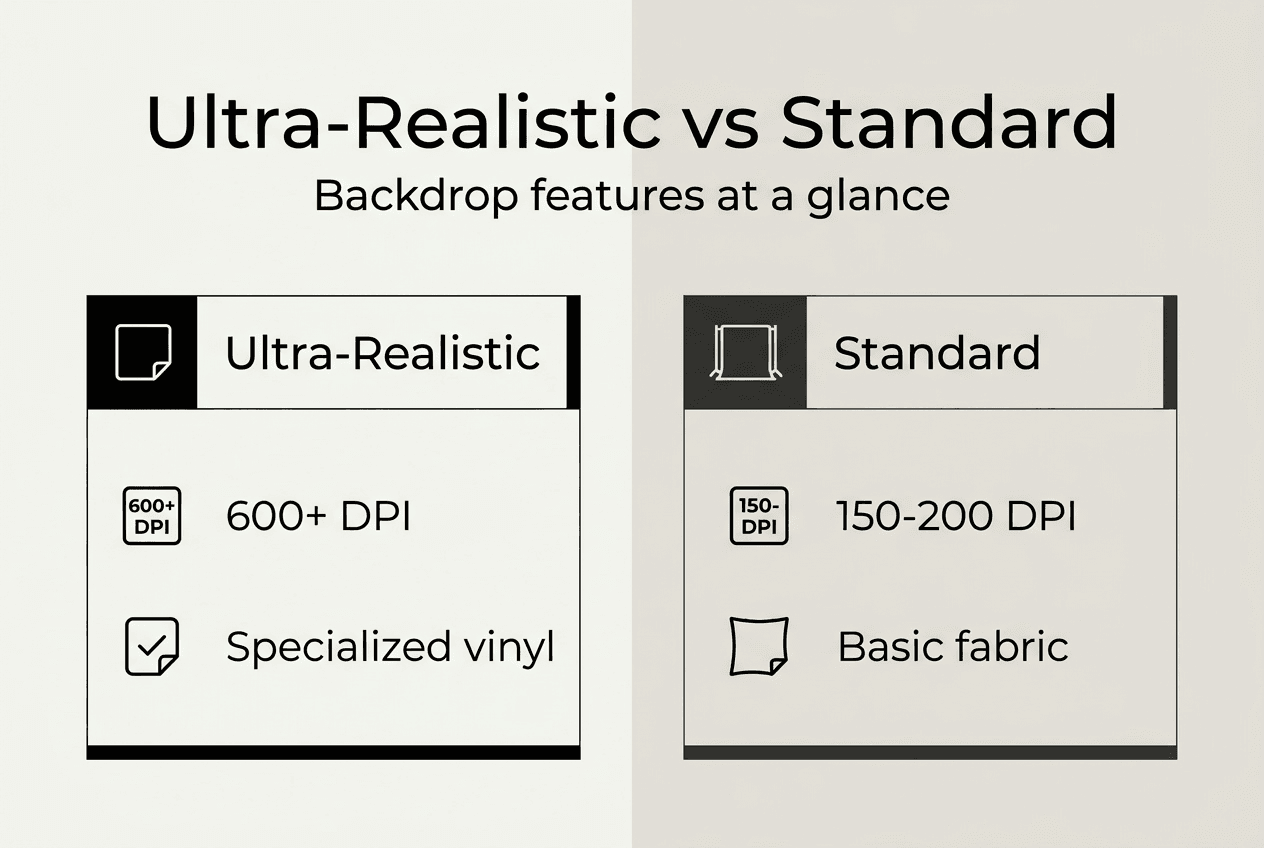 Infographic comparing ultra-realistic and standard backdrops