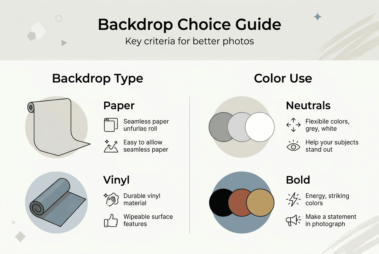 Infographic summarizing key backdrop selection factors