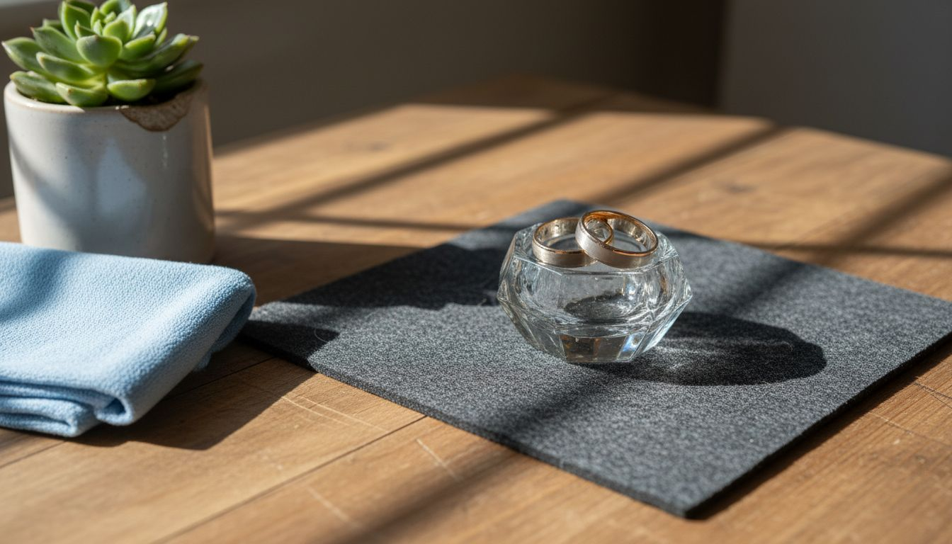 Jewelry displayed on gray felt background