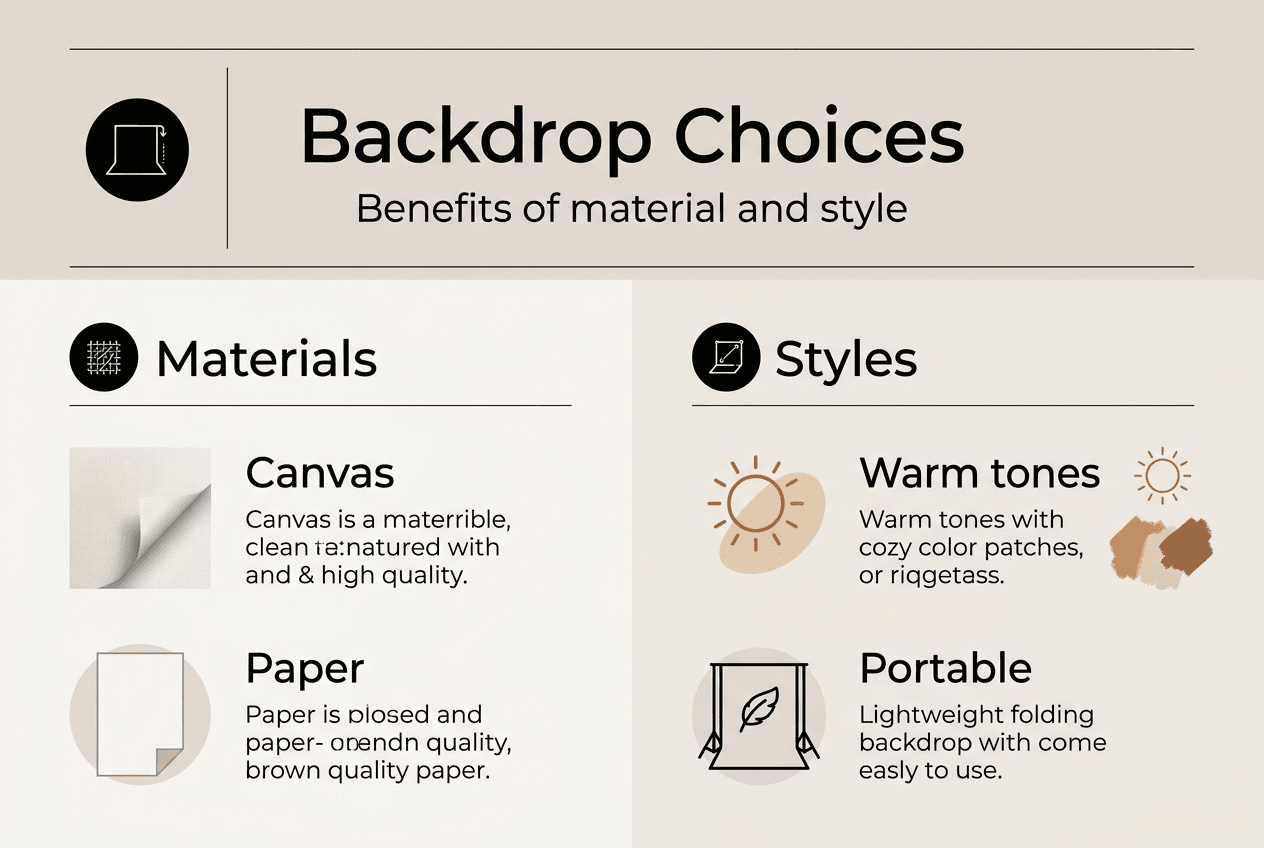 Infographic showing backdrop material and style benefits