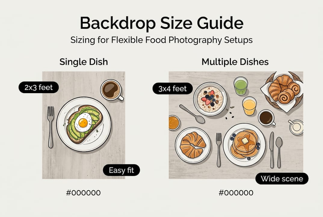 Infographic showing food photography backdrop sizes