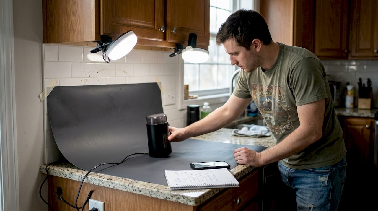 Adjusting lighting for home product photo