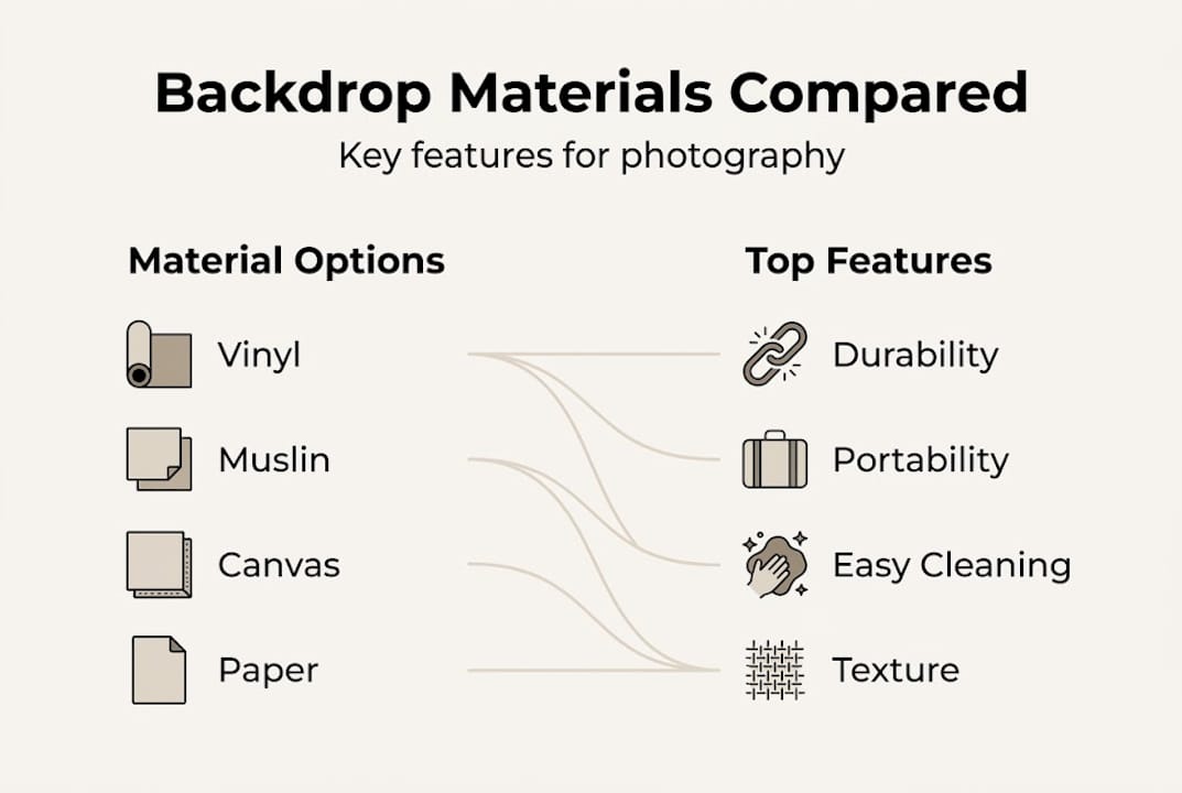 Infographic comparing photo backdrop materials and features
