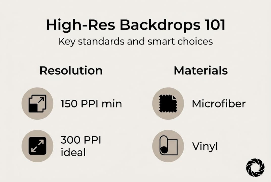 Infographic with backdrop resolution and material basics