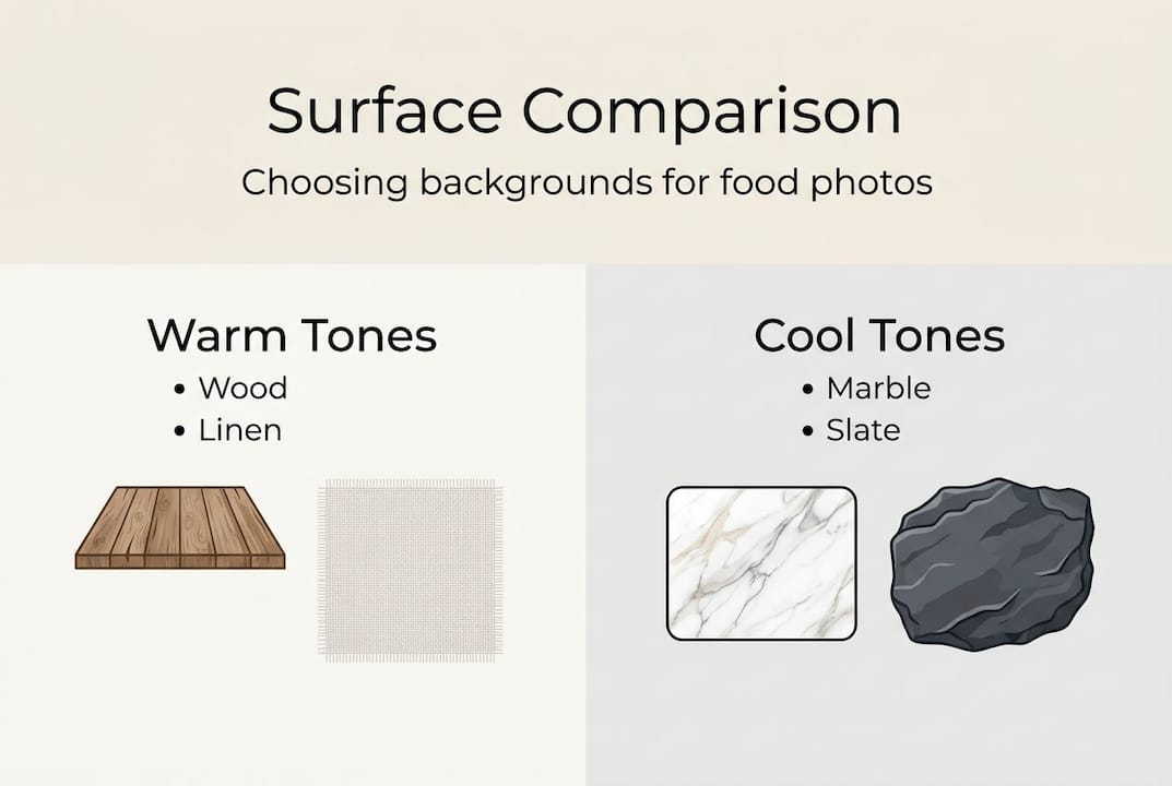 Infographic comparing food photo surfaces