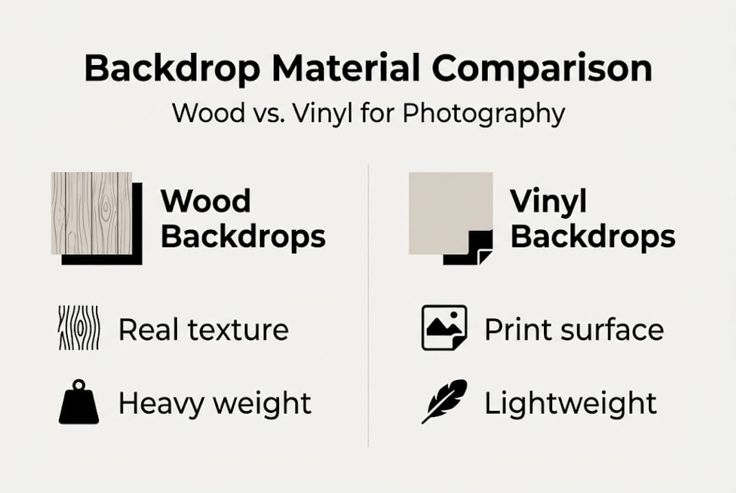 Infographic comparing wood and vinyl backdrops