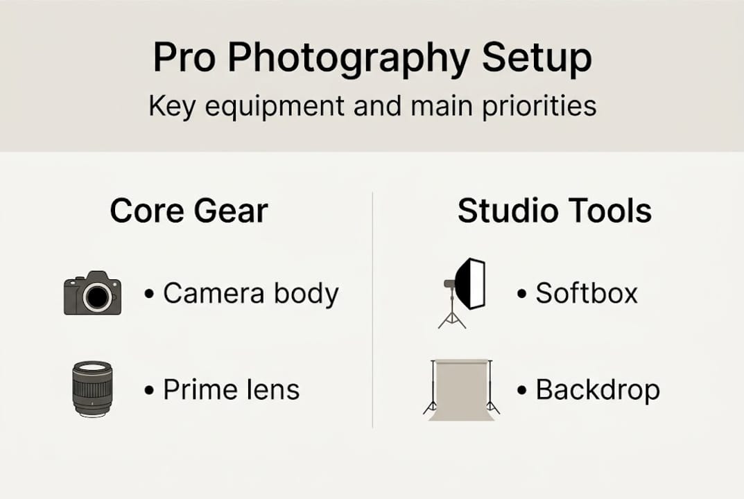 Infographic listing core gear and studio tools
