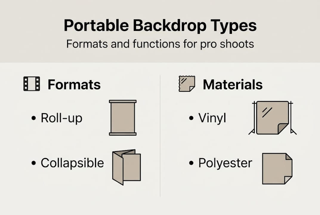 Infographic comparing portable backdrop types and materials