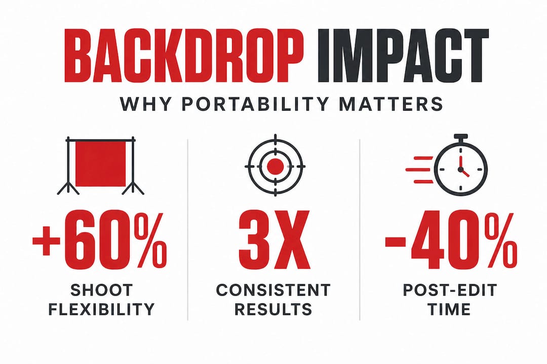 Infographic showing key benefits of portable backdrops