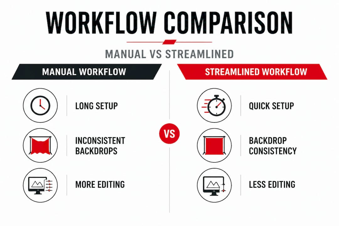 Infographic comparing manual and streamlined workflow