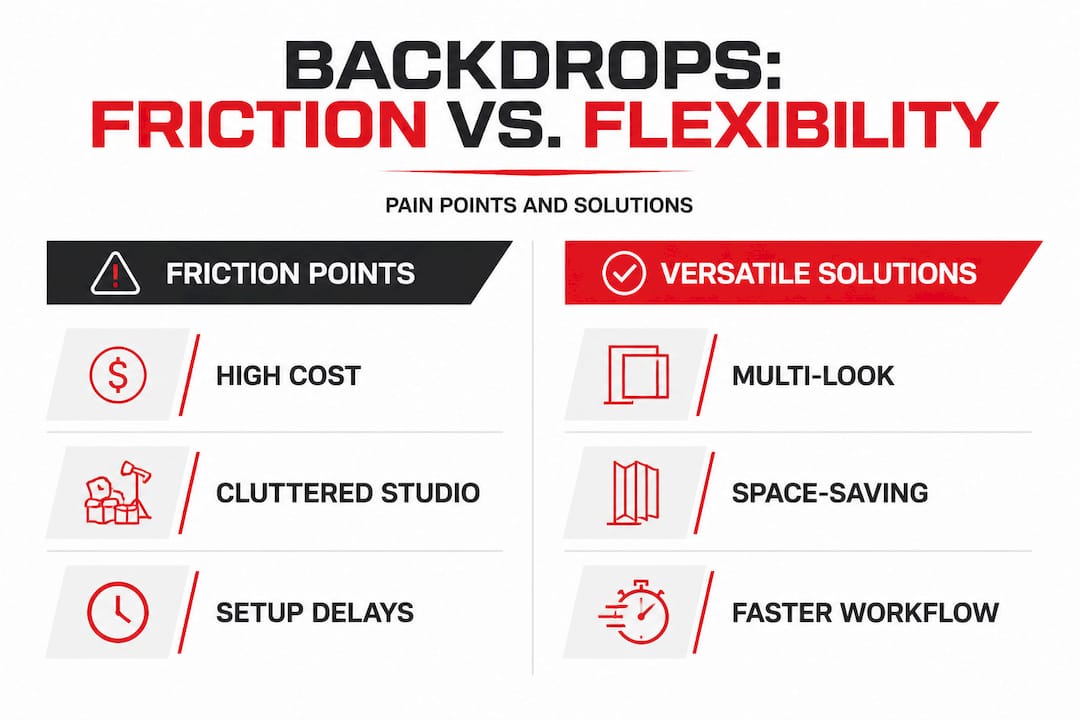 Infographic comparing backdrop friction points versus solutions