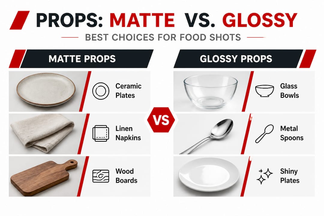 Matte versus glossy props for food photos