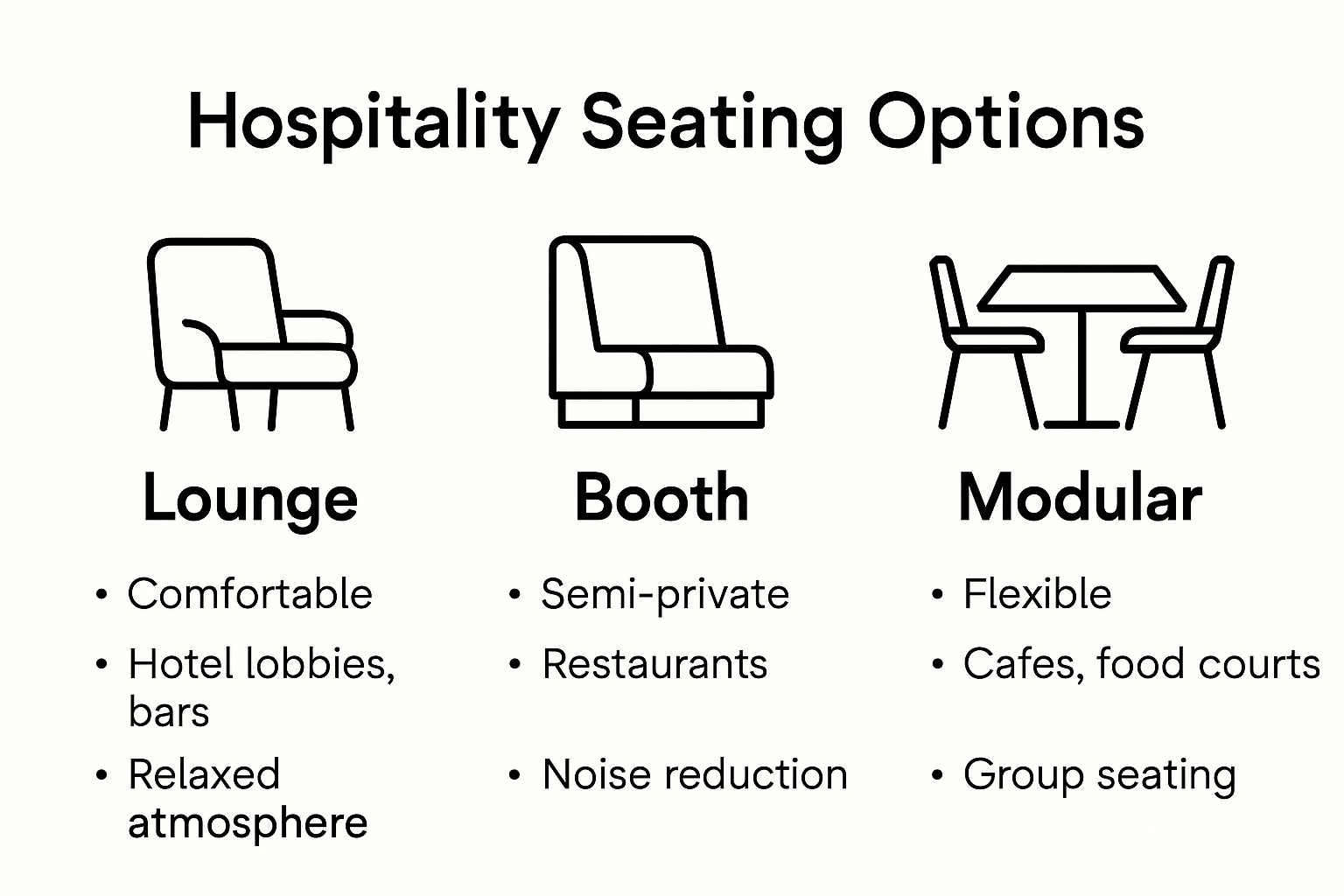 Infographic showing types and features of hospitality seating options