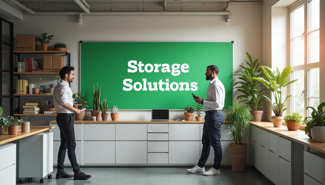 Employees organizing files and using office storage