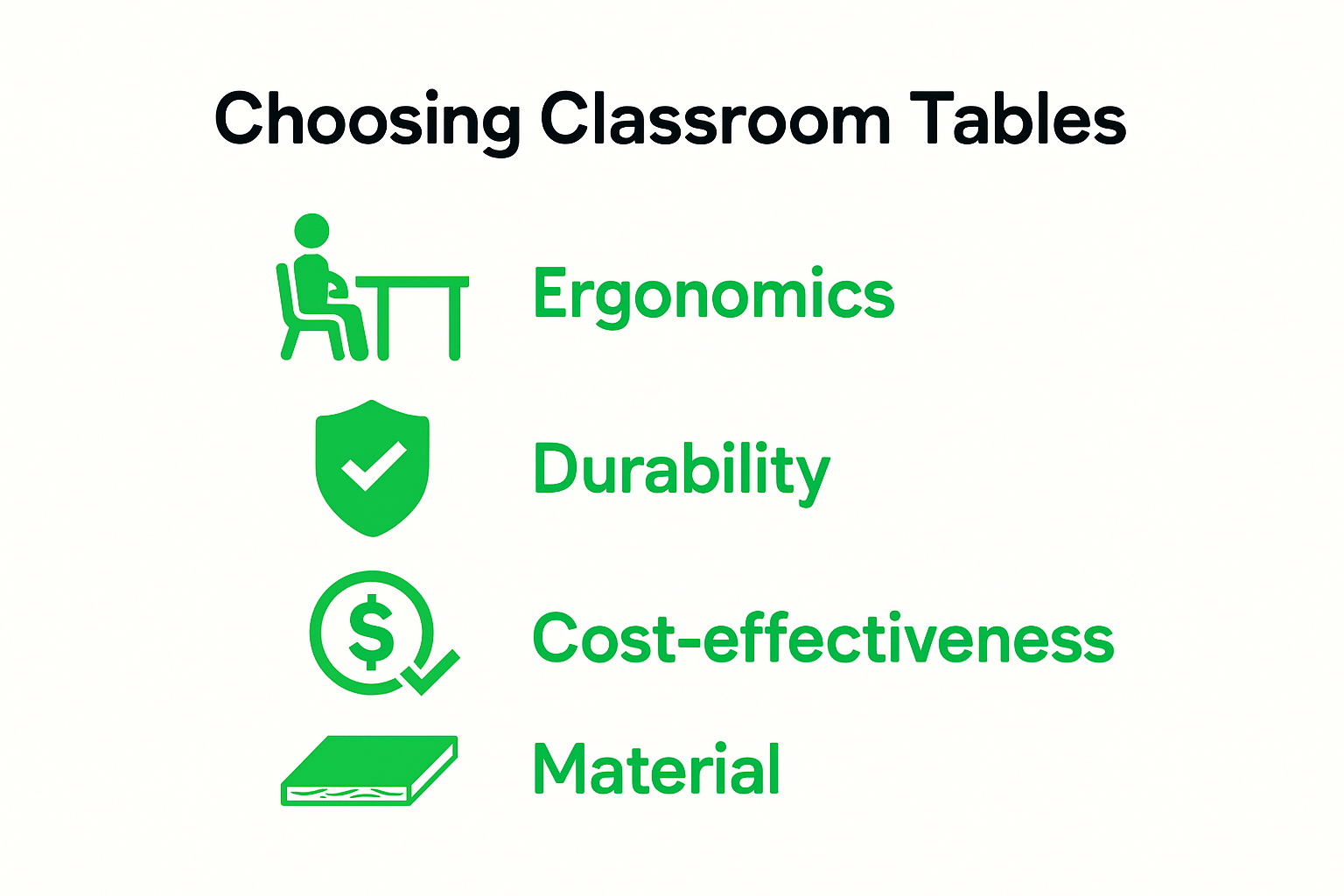 Infographic comparing key factors when choosing classroom tables
