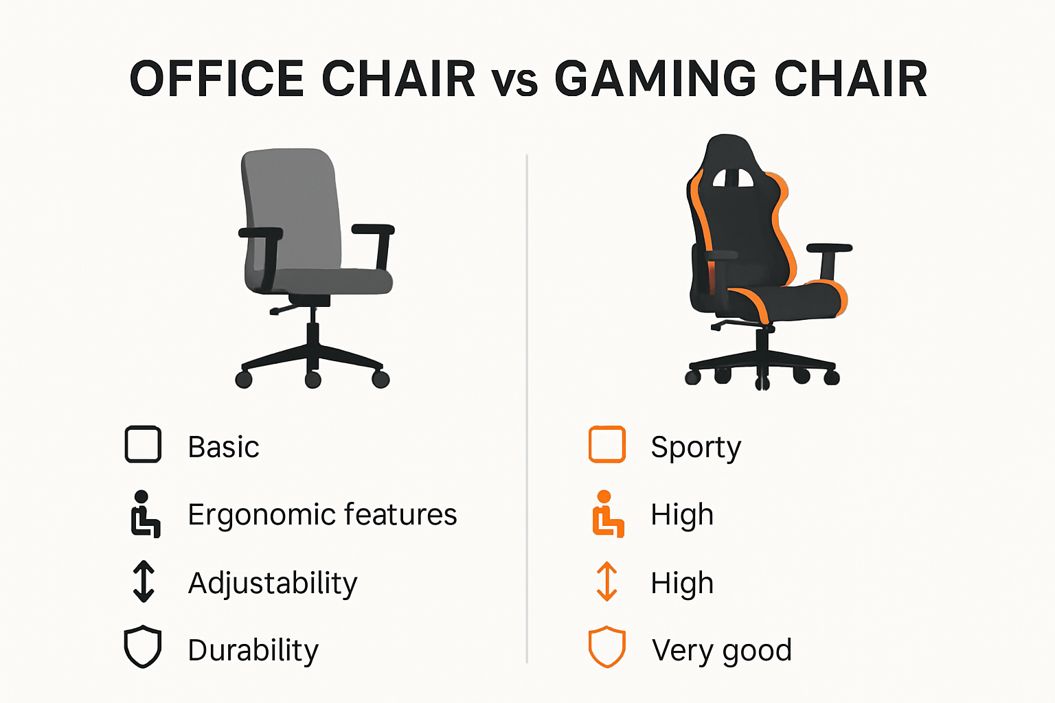 Infographic comparing office chairs and gaming chairs side by side