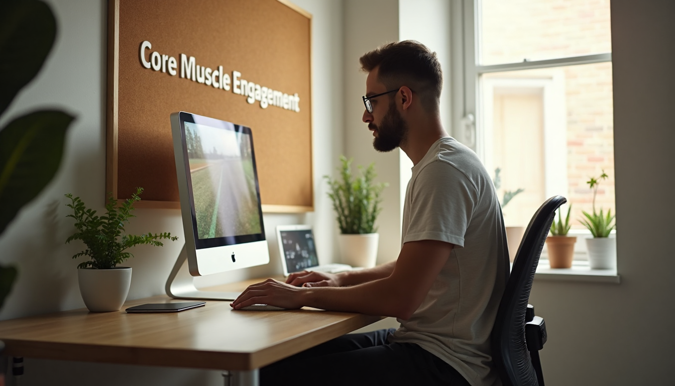 Man on kneeling chair focuses on posture at home