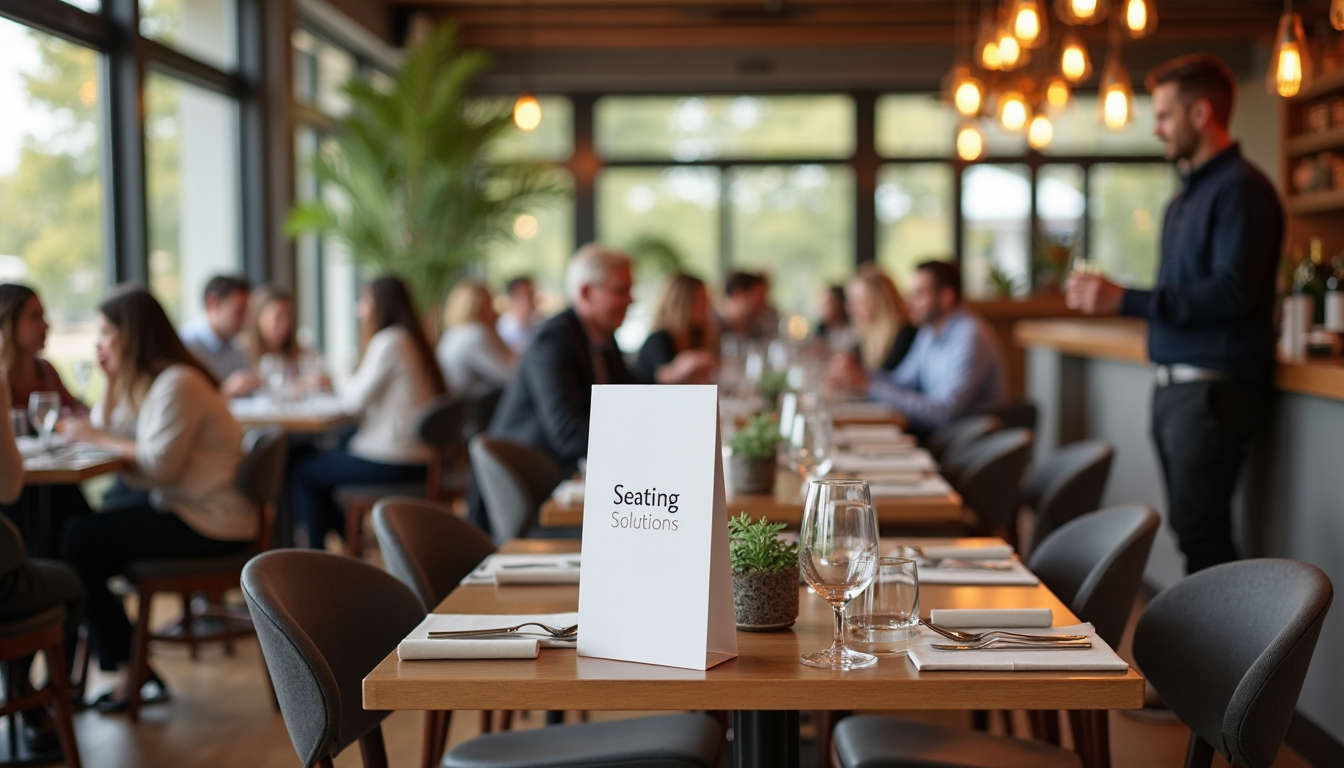 Cafe with diverse lounge seating and branded menu stand