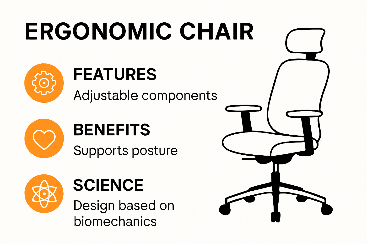 Infographic explaining ergonomic chair meaning and features