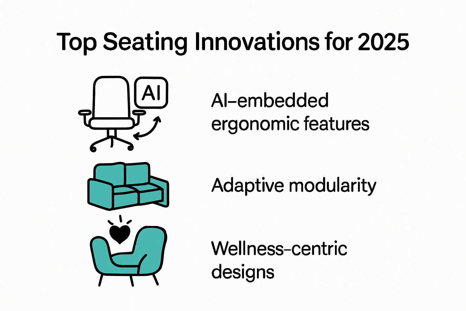 Infographic showing top statement seating innovations for 2025