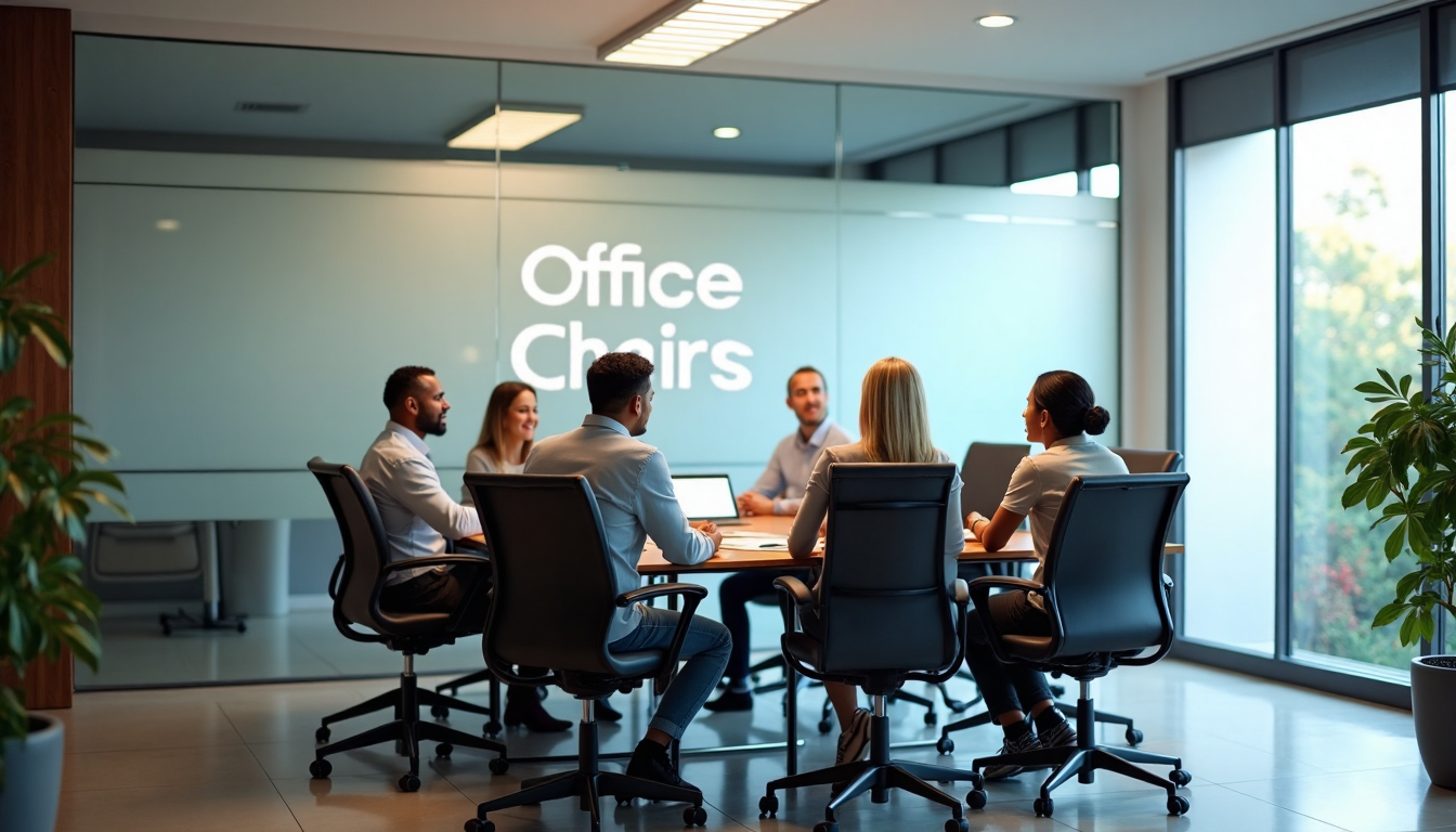 South African office meeting with ergonomic chairs and branded signage