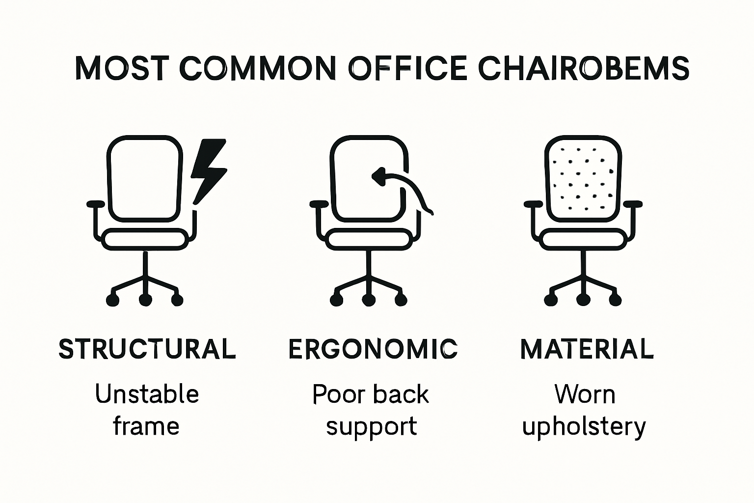 Common office chair problems infographic with icons