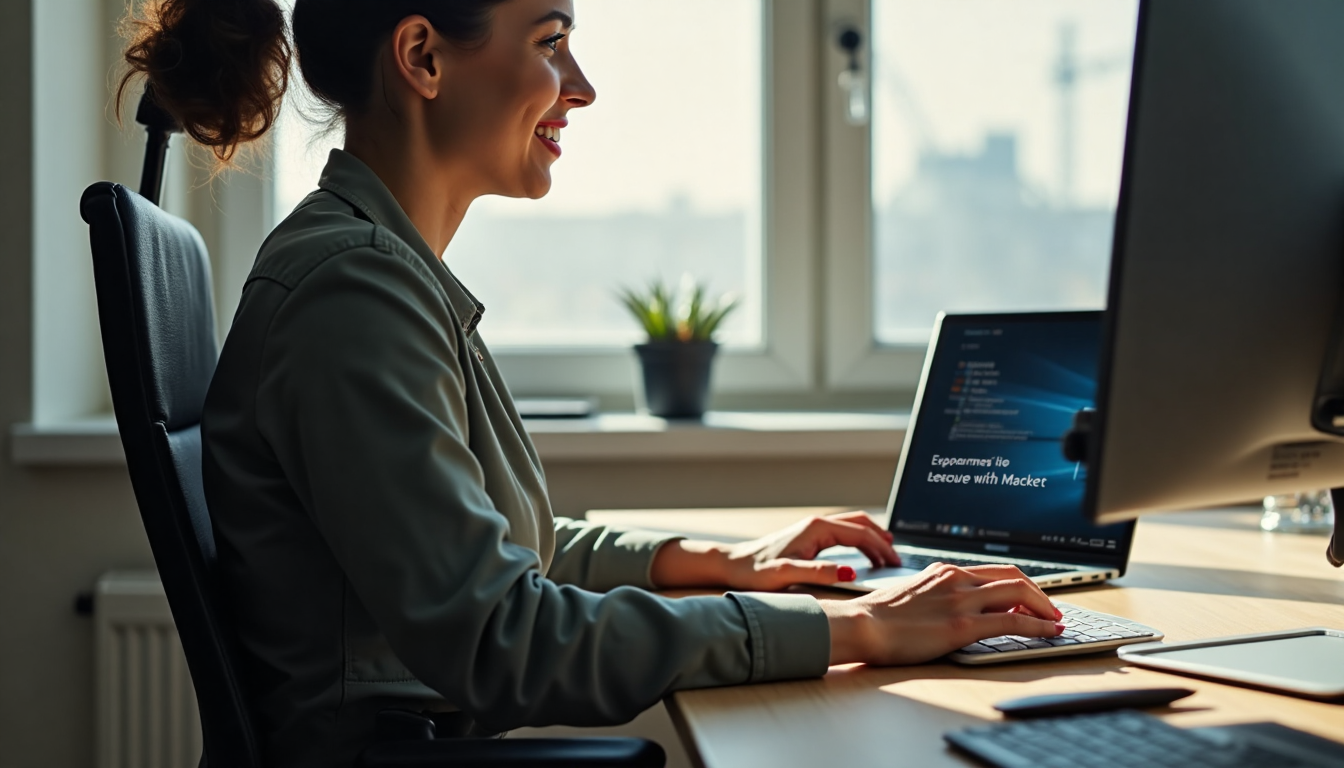 Employee adjusts ergonomic leather office chair at desk