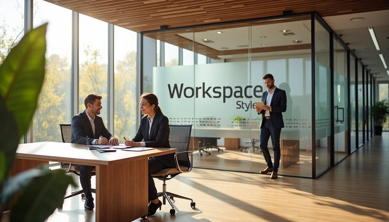 Modern South African office with veneer desks and professionals collaborating