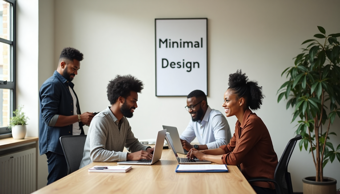 Collaborative team at minimalist veneer desks in South African office