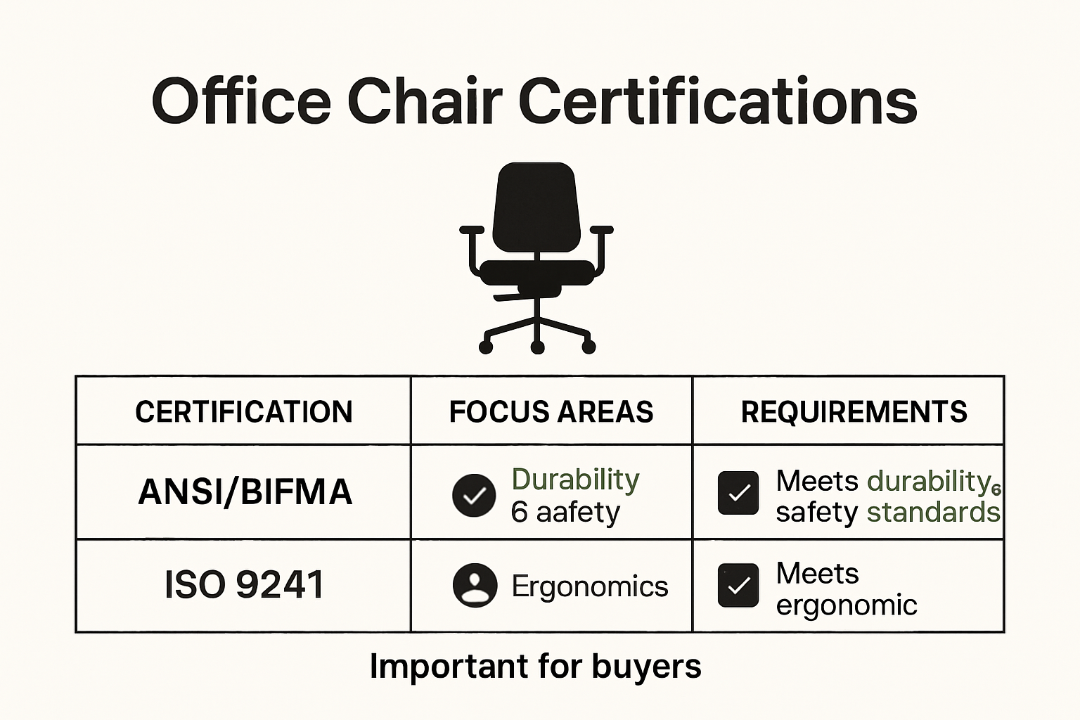 Infographic comparing global office chair certifications and standards