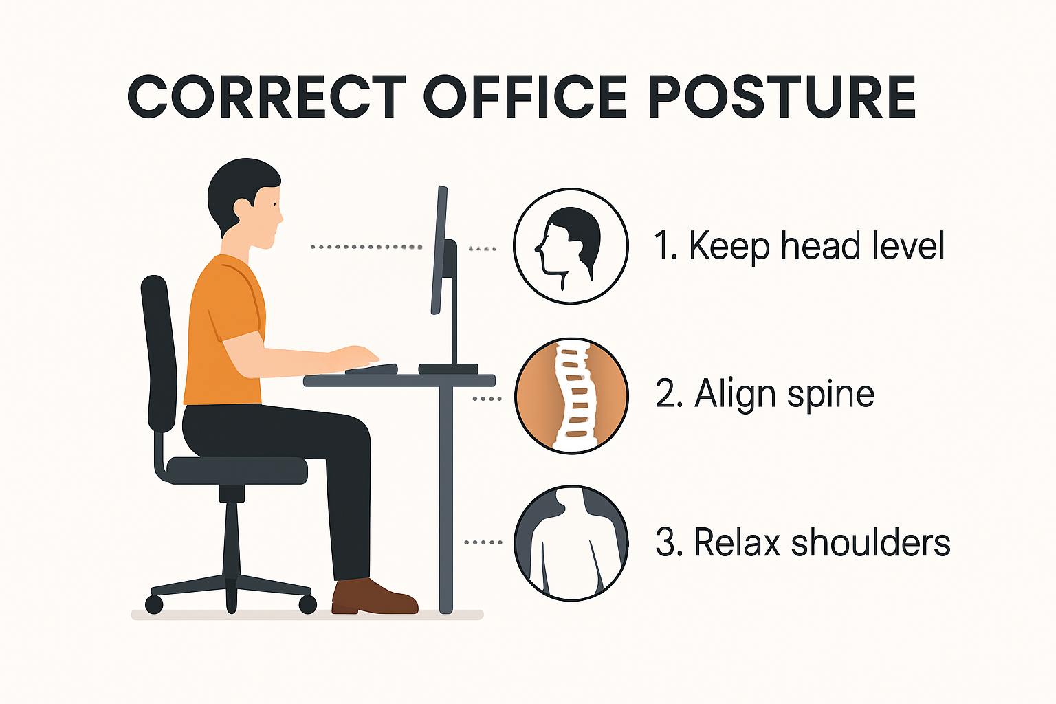 Diagram showing correct office sitting posture