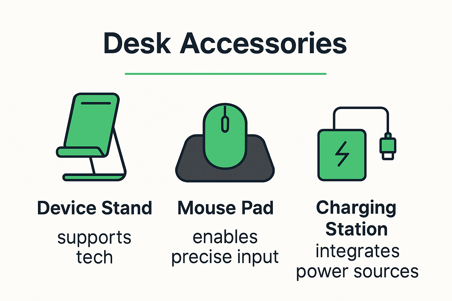 Infographic showing top desk accessories and technology integration
