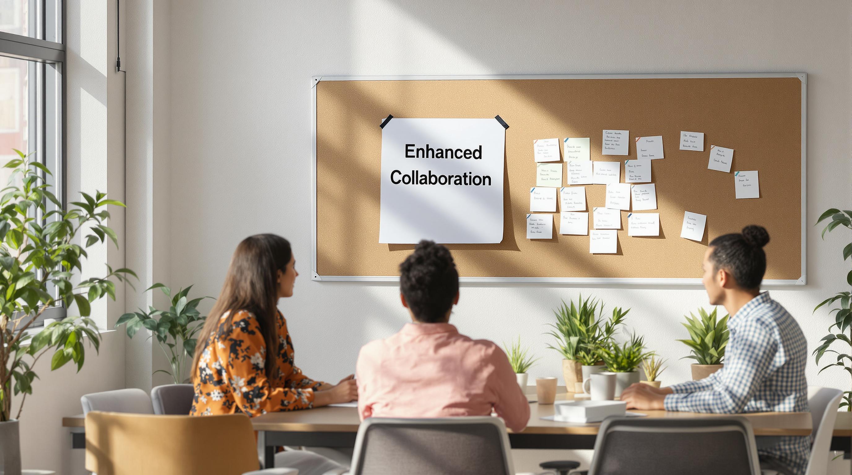 Team reconfiguring chairs for group collaboration in modular office