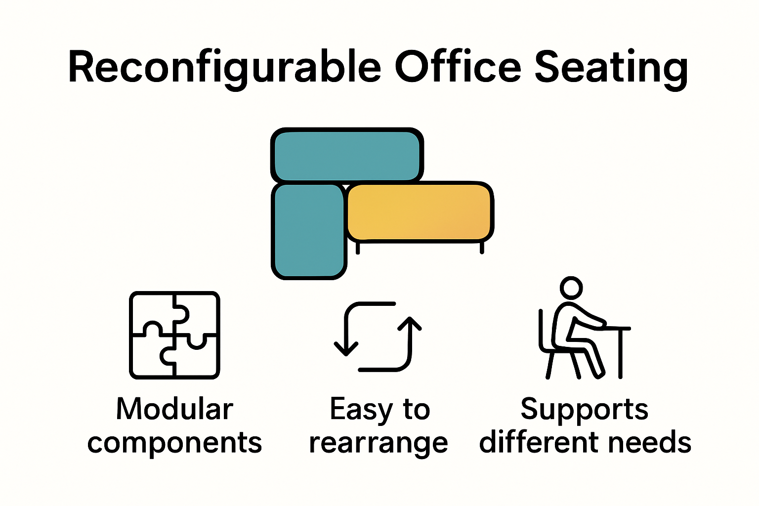 Infographic showing features of reconfigurable office seating